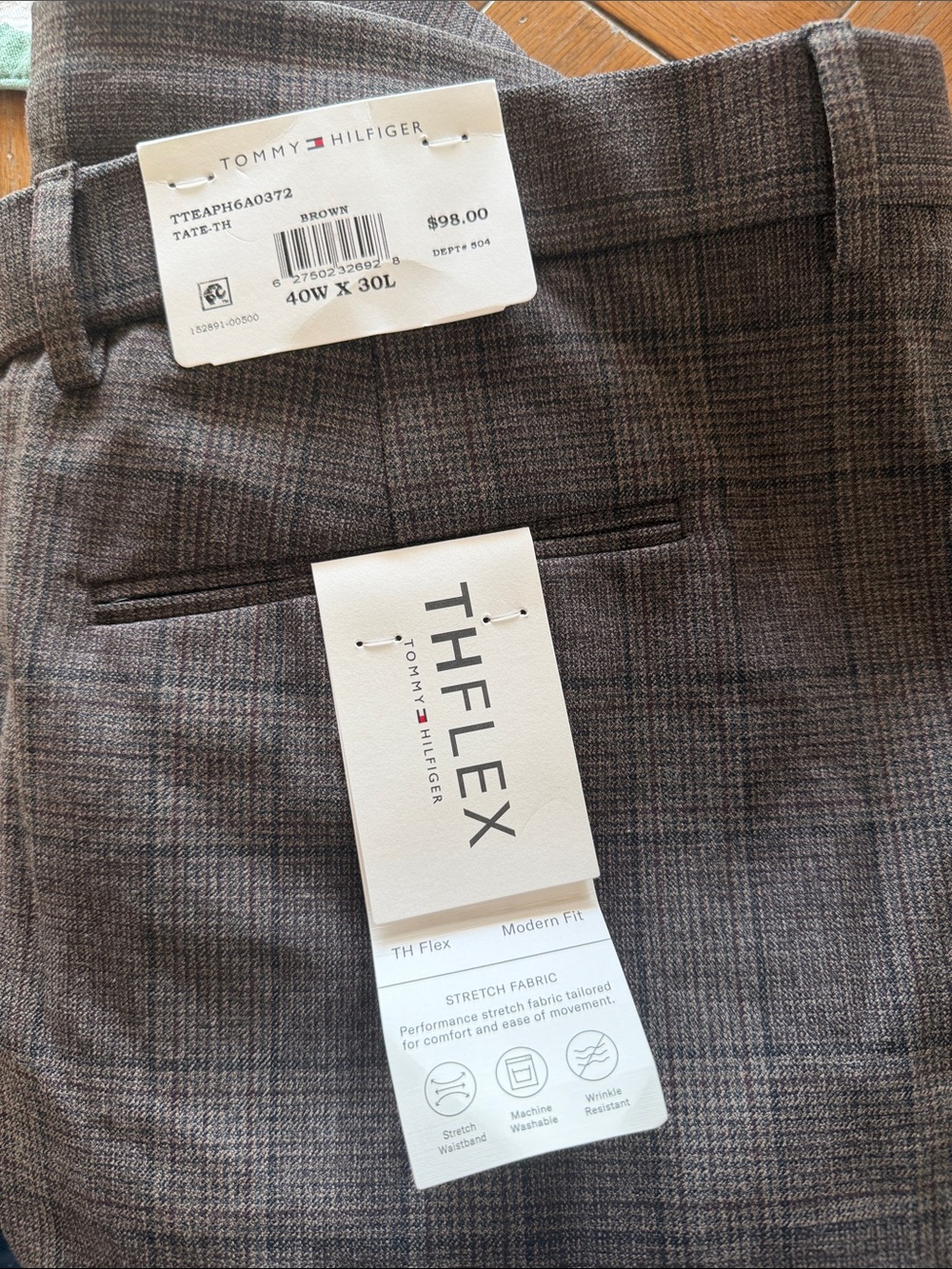 Tommy Hilfiger Brown Plaid TH Flex Modern Fit Dress Pants